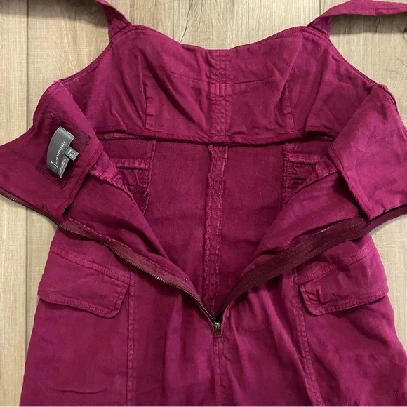 Anthropologie Square Neck Linen Blend Mini Cargo Stretch Dress 6 Burgundy Boho - Picture 7 of 13